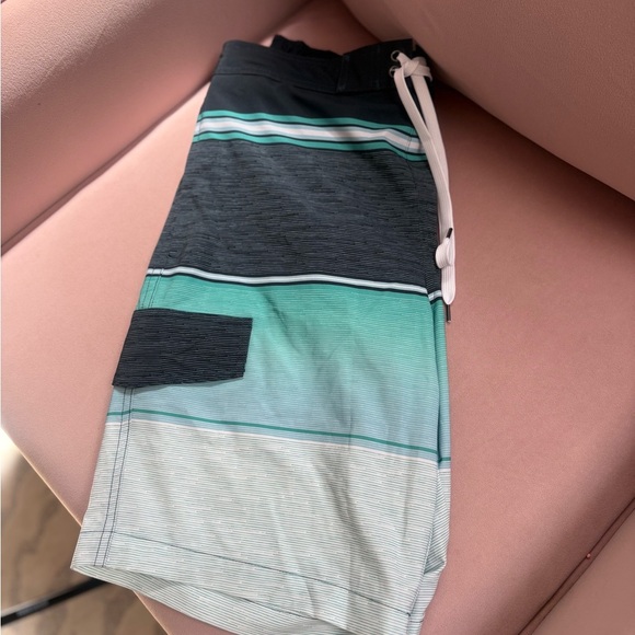 Men’s New Striped Board Shorts – Black/Teal/Gray - Picture 3 of 4